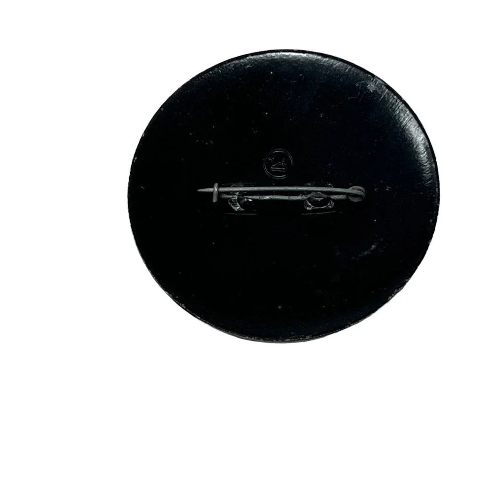 Vintage Metal Handpainted Brooch‎ Black with Orange and Yellow Flowered Pin